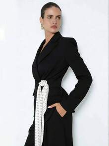 RiviMae Women's Casual Blazer Jacket With Side Waist Polka Dot Twist Design Tailored Suits For Women Ladies Suits Suit For Woman Women's Suits Business Professional Clothes Women - Black - View 2