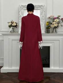 Al Najma 2026 Spring/Summer Tassel Trim Elegant Arabic Style Dress - Burgundy - View 7