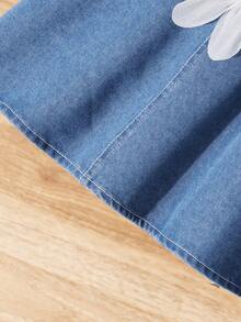 Đầm denim phối nơ mùa hè cho bé gái, tay phồng ngắn, dáng lửng, thích hợp mặc hàng ngày. - Màu xanh lam - Xem 10