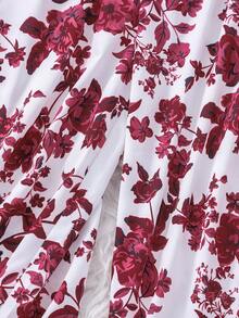 Sparklyn 女童印花连体衣，方领泡泡袖，夏季度假风 - 酒紅色 - 查看 8