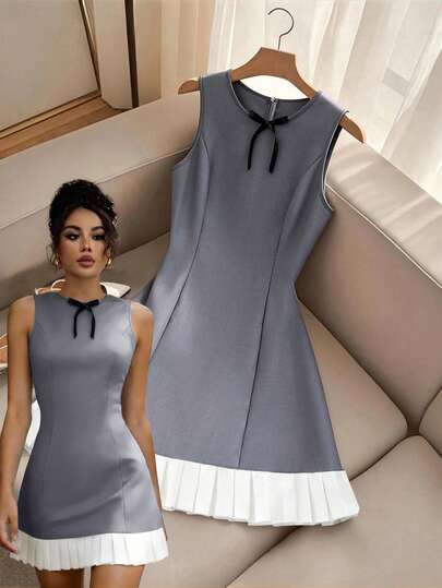 GlowEve CURVE 大码女式蝴蝶装饰拼接褶裥下摆连衣裙