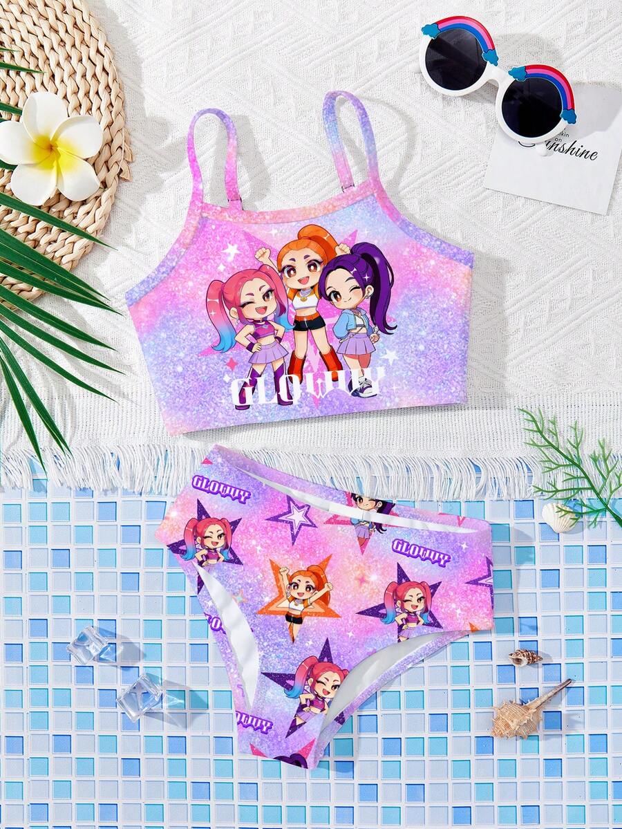Bộ đồ bơi hai dây và bikini kiểu dáng tối giản, thời trang, in chữ và ngôi sao theo phong cách nhóm nhạc nữ K-POP, thích hợp cho mùa hè, phong cách K-POP và Y2K. - Nhiều màu - Xem 1