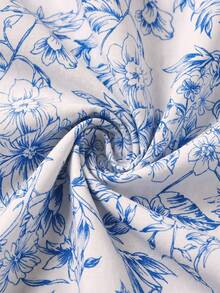 SHEIN Blusa casual de manga corta con estampado floral para niñas preadolescentes, versátil y de moda, ideal para primavera, verano, Día de la Madre y graduación - Azul y blanco - Ver 6