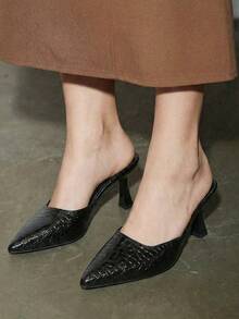 Women's New Pointed Toe Mule Slip-On Stiletto High Heel Sandals, Fashionable And Elegant Design Suitable For Special Occasions - Black - View 3