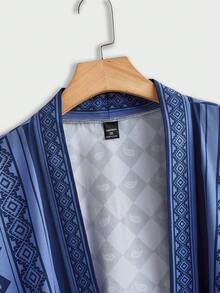 Genlund Bộ áo sơ mi dài tay và quần short in họa tiết tối giản dành cho nam cỡ lớn, thích hợp cho kỳ nghỉ. - Màu xanh lam - Xem 5