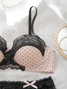 DelicateAllure Prickig mesh patchwork spetsunderklädesset - Multifärgad - Visa 4