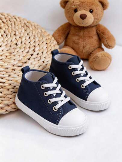 Zapatos de lona para bebe niño niña unisex con tipo piel sintética para bebés y niñas, con cordones, suela suave, antideslizantes, para recién nacidos suela suave confort casual 9mx a 12mx