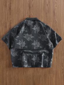 TOKVUE 夏季度假及海滩之旅年轻休闲风格纹理镂空花卉短款衬衫，提花纹理，宽松廓形，深灰色男士度假衬衫，送给男友的理想礼物，夏季必备单品。 - 灰色 - 查看 2