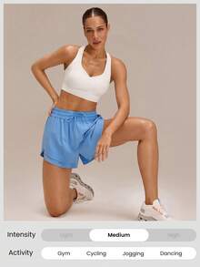 GLOWMODE 4.5" VitalSwift Lightweight Multi-Layered High-Waist Shorts With Built-In Underwear Adjustable Drawstring Summer Quick Dry Anti-Odor - Blue - View 6