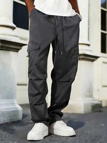 Manfinity CasualCool Men's Solid Color Drawstring Waist Casual Everyday Cargo Pants - Flint Stone - View 6