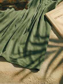 Trelyra 法式优雅缎面V领无袖收腰连衣裙 - 綠色 - 查看 6