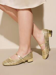 CUCCOO CURVES Zapatos planos de moda versátiles y casuales con diseño de hebilla para mujer - Dorado - Ver 1