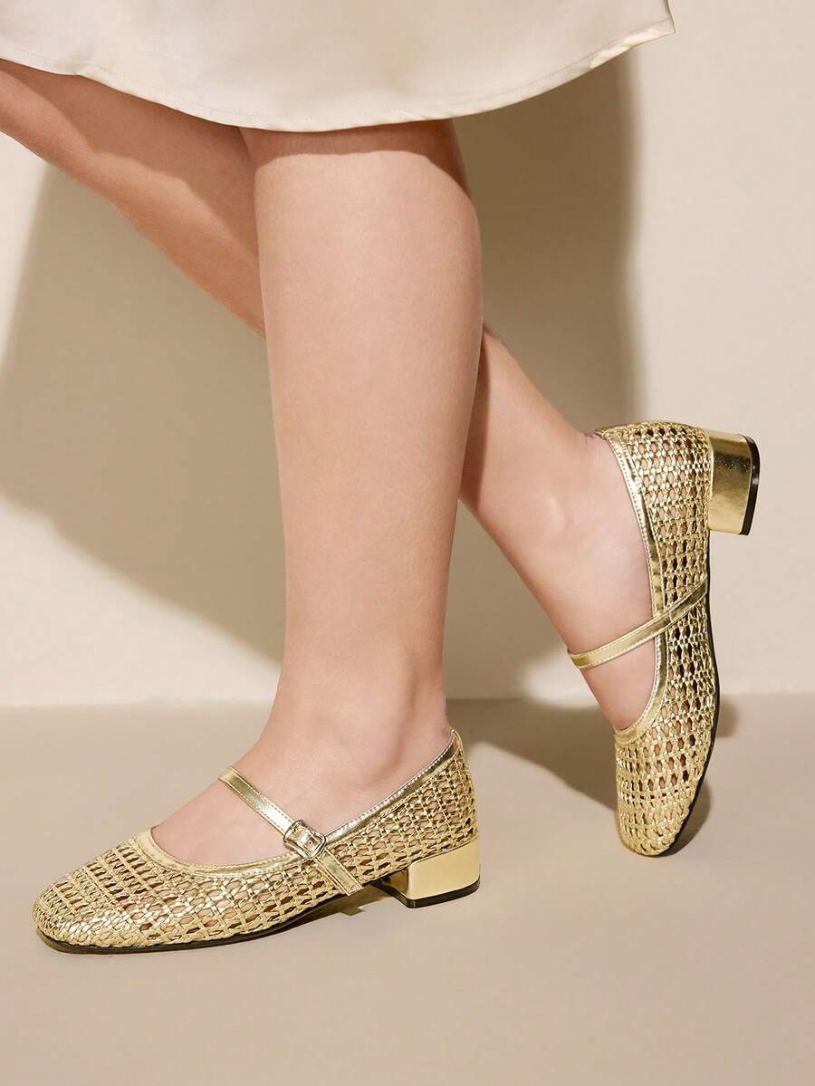 CUCCOO CURVES Zapatos planos de moda versátiles y casuales con diseño de hebilla para mujer - Dorado - Ver 1