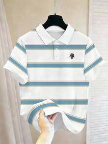 Claim Dot Men's Korean Retro Lightweight Striped Contrast Color Polo Shirt - Multicolor - View 3