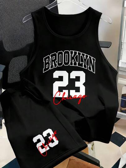 Manfinity Joysei Bộ áo thun ngắn tay cổ tròn phối đen trắng Chicago 23# và quần short, trang phục thể thao thường ngày cổ điển đa năng dành cho nam.