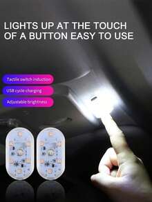 Teckwe 2pcs Magnetic Car Ambient Light Wireless, Pink Monochrome Light, Mini USB C Charging Car LED Light, 6 Bright LED Beads In The Car, Car Audio Control Light Suitable For Car Decoration, Home Life, Party Decoration Night Light 150mAh Rechargeable Lithium Battery; Equipped With USB Data Cable - 2 pieces - View 10