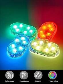 Teckwe 2pcs Magnetic Car Ambient Light Wireless, Pink Monochrome Light, Mini USB C Charging Car LED Light, 6 Bright LED Beads In The Car, Car Audio Control Light Suitable For Car Decoration, Home Life, Party Decoration Night Light 150mAh Rechargeable Lithium Battery; Equipped With USB Data Cable - 2 pieces - View 3