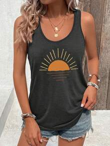 Selamara Áo tank top nữ in họa tiết nắng, thích hợp cho kỳ nghỉ. - Xám - Xem 3