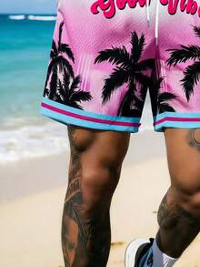 Aesthetic Post 男士夏季休闲沙滩度假渐变热带字母印花网眼透气抽绳腰短裤 - 彩色 - 查看 4