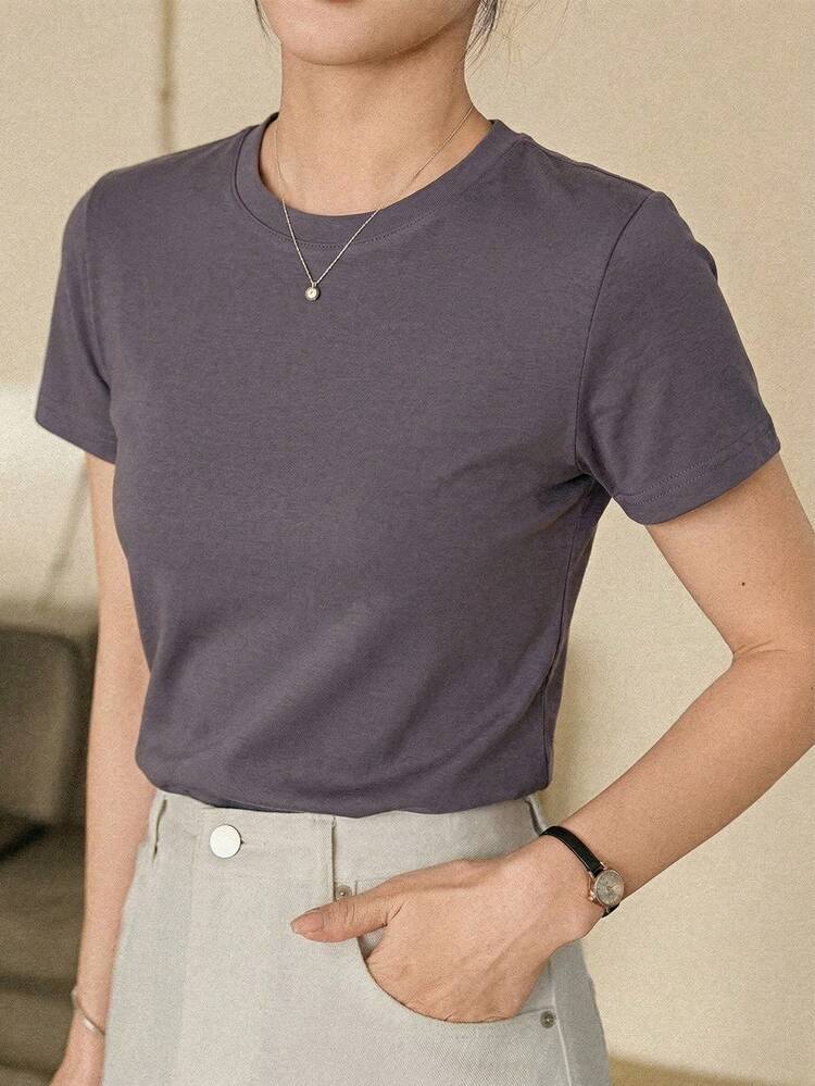 Women's Solid Color Casual Daily Round Neck Short Sleeve T-Shirt Summer