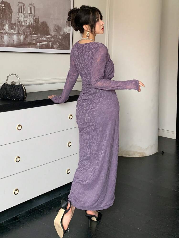 Women's Lace Asymmetrical Shoulder Bodycon Dress, Elegant For Dates Summer Sun Dresses For Women