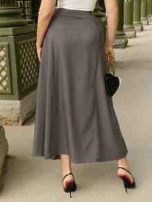 Elenary Edit 女士优雅通勤风 A 字裙，垂坠设计显瘦效果，适合春秋季 - 深灰色 - 查看 2