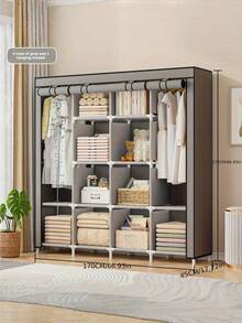 Portable Wardrobe, Clothes Storage Cabinet, Large Capacity Simple Wardrobe, Bedroom Closet, Home Fabric Wardrobe For Rental House/Dorm Room, Clothes Storage, Sturdy & Durable Assembled Fabric Closet - Multicolor - View 2