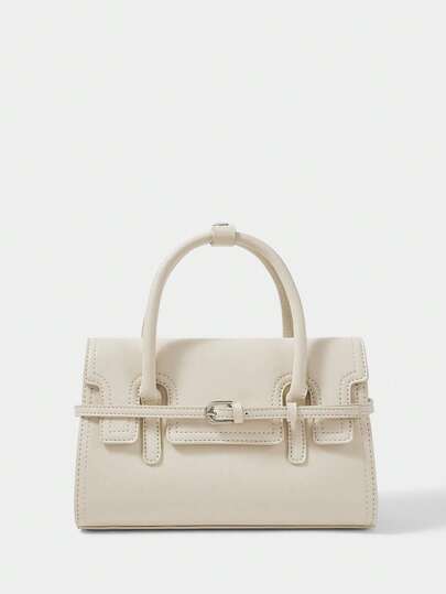 SHECARRY Ladies Handbag, Beige, Fine Striped Decoration, A Must For Commuting.