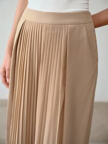 MOTF PREMIUM SUMMER NEW FASHION PLEATED PATCHWORK DESIGN CULOTTES, WOMEN KHAKI DRAPING WIDE LEG PALAZZO PANTS - Khaki - View 6