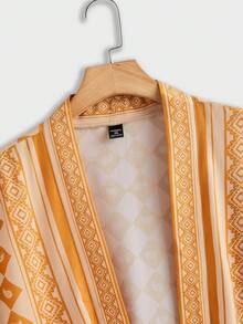 Manfinity Homme Plus Size Men's Geometric Print Shirt And Shorts Set, Casual Holiday Outfit - Yellow - View 3