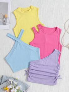 Bộ 4 áo hai dây dệt kim ôm sát, nhiều màu sắc kẹo ngọt, thoải mái, mềm mại, kiểu dáng thường ngày cho bé gái tuổi teen. - Nhiều màu - Xem 1