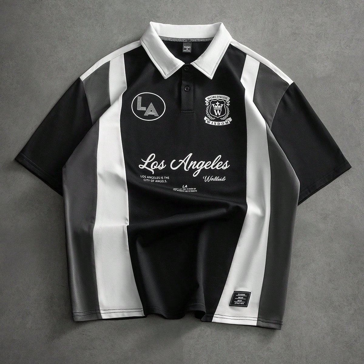 Camiseta polo de fútbol de manga corta con bloqueo de color y estampado de letras, casual para hombre, verano