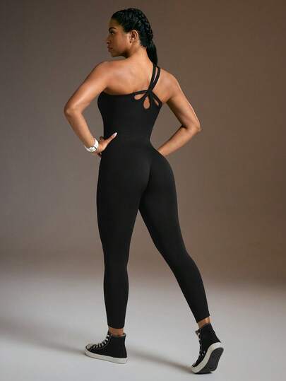 Powerista Women's Solid Color Sleeveless Cutout Waist Jumpsuit