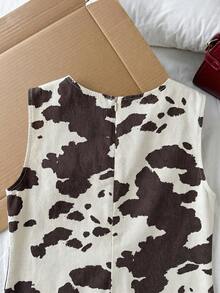 SHEIN Comfortcana 女士休闲度假奶牛印花无袖牛仔连衣裙 - 彩色 - 查看 3