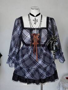 Sunspun Plus Size Diamond Collar Ribbon Applique Chiffon Printed Mid-Sleeve Blouse - Multicolor - View 4