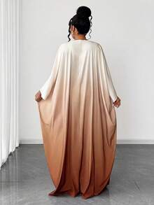 Maweii Plus Size Women's Elegant Romantic Luxurious Party Ombre V-Neck Loose Long Dress, Autumn/Winter - Brown - View 2