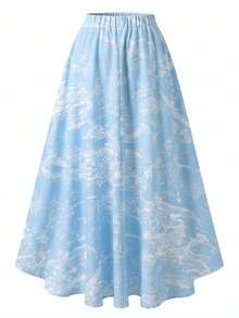 GlowEve Women's Printed A-Line Skirt, Elegant For Vacation, Daily Wear And Commuting - Mint Blue - View 2