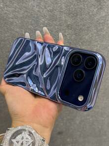 1PC 3D Glossy Solid Color Wavy Soft Silicone Phone Case, Compatible With IPhone 17 Pro Max 17 16 15 13 14 12 11 Pro Max Plus, Luxury Glossy Shockproof Phone Case - Matte Blue - View 7