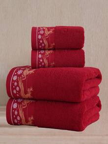 3 Buah Handuk Kamar Mandi Katun Murni 100% Berbentuk Lingkaran Warna Polos / Atau Set Handuk Praktis - Merah - View 2