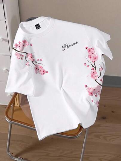 Manfinity Joysei Áo thun nam cỡ lớn in hoa, cổ tròn, tay ngắn, kiểu dáng thường ngày, thích hợp cho mùa hè.