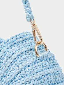 SHECARRY Bolsa de Ombro Decotada para Mulheres, 1 Peça Bolsa Transversal Tecida para Férias de Verão, Bolsa de Praia Casual de Grande Capacidade - Azul bebê - Visão 7