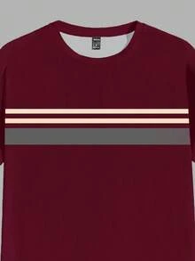 Azurnel Men's Striped Crew Neck Short Sleeve Casual Versatile T-Shirt - Red - View 3