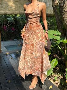 Sunnyshic Frühlings-/Sommer-Vintage-Party- & Fotoshooting-Kleid für Frauen mit tiefem Ausschnitt, Metallschnalle und asymmetrischem Saum im Boho-Stil - Verschiedenfarbig - Übersicht 10