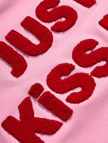 Manfinity Hypemode Street Casual Red Slogan 3D Embroidery White Loose T-Shirt - Pink - View 2