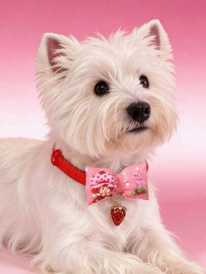 Strawberry Shortcake X SHEIN 1-Piece Set Of Cartoon Character Element Bows And Strawberry Decorative Pet Collars, Various Sizes, Can Be Used With Various Leashes, Suitable For Cats And Dogs