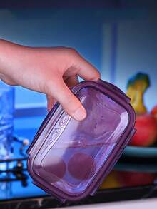 Caja de almacenamiento de alimentos transparente, de estilo moderno, diseño rectangular largo y a prueba de agua de PP, adecuada para refrigeradores y hornos microondas. - Morado - Ver 6