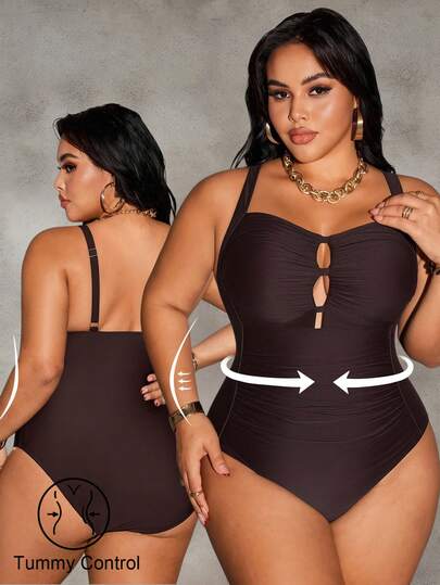 Shapewave بدلة سباحة قطعة واحدة بلون أحادي للمقاسات الكبيرة