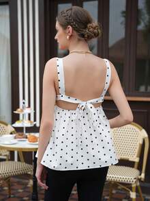 Momance Polka Dot Backless Bow Maternity Top For Women - White - View 2