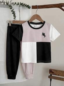 LMoss Kids Bộ 2 món áo thun cổ tròn và quần dài dệt kim cho bé trai - Nhiều màu - Xem 6