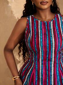 Lunelith SHEIN Lunessa 女士条纹圆领无袖上衣和裤子休闲两件套 - 彩色 - 查看 4